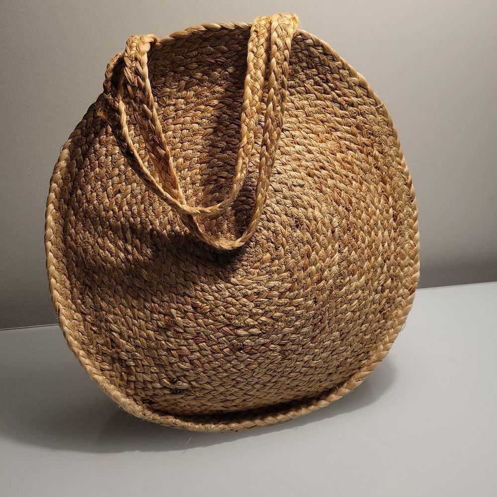No Brand Large Beige Round Raffia Tote